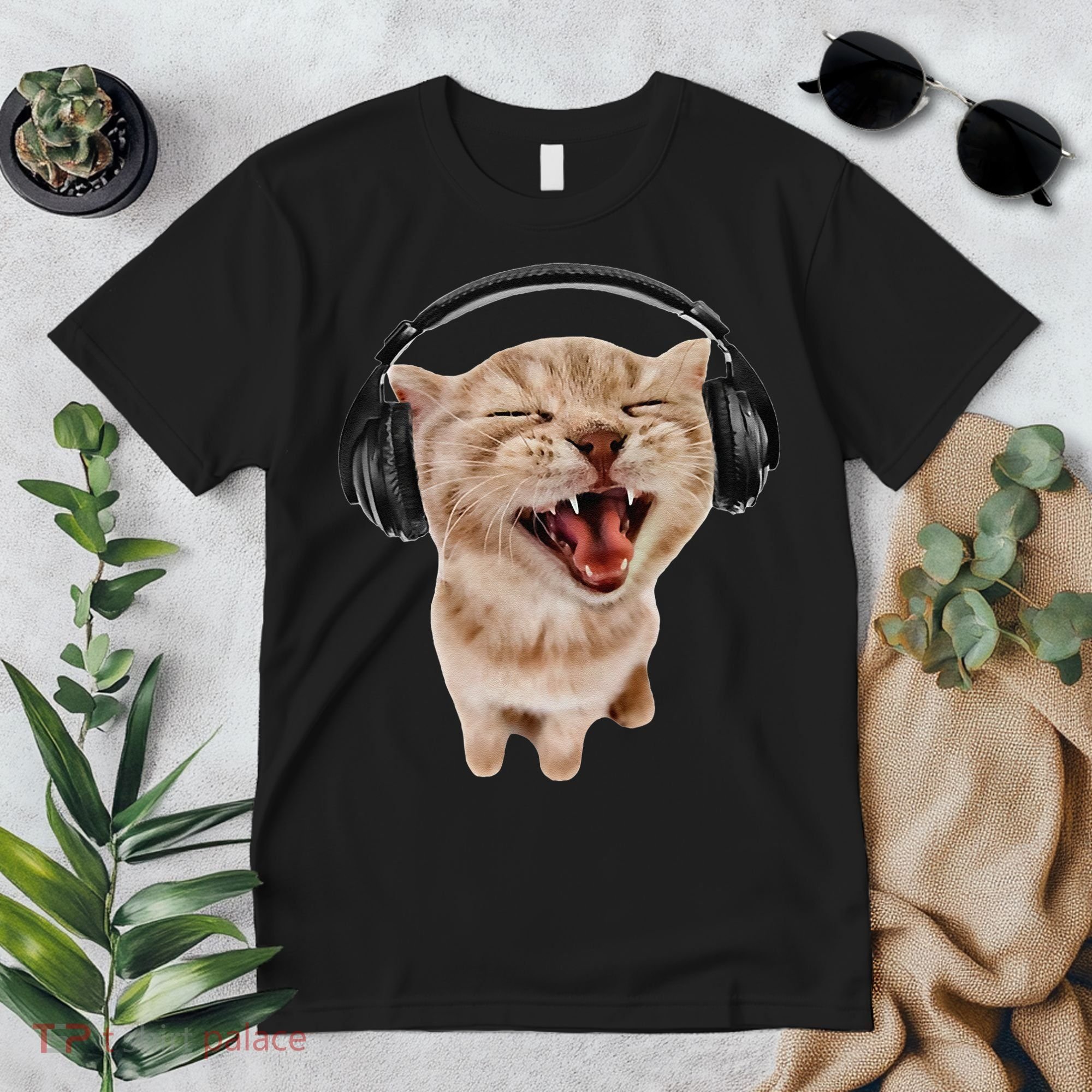 Silly Cat With Headphones Premium T-Shirt