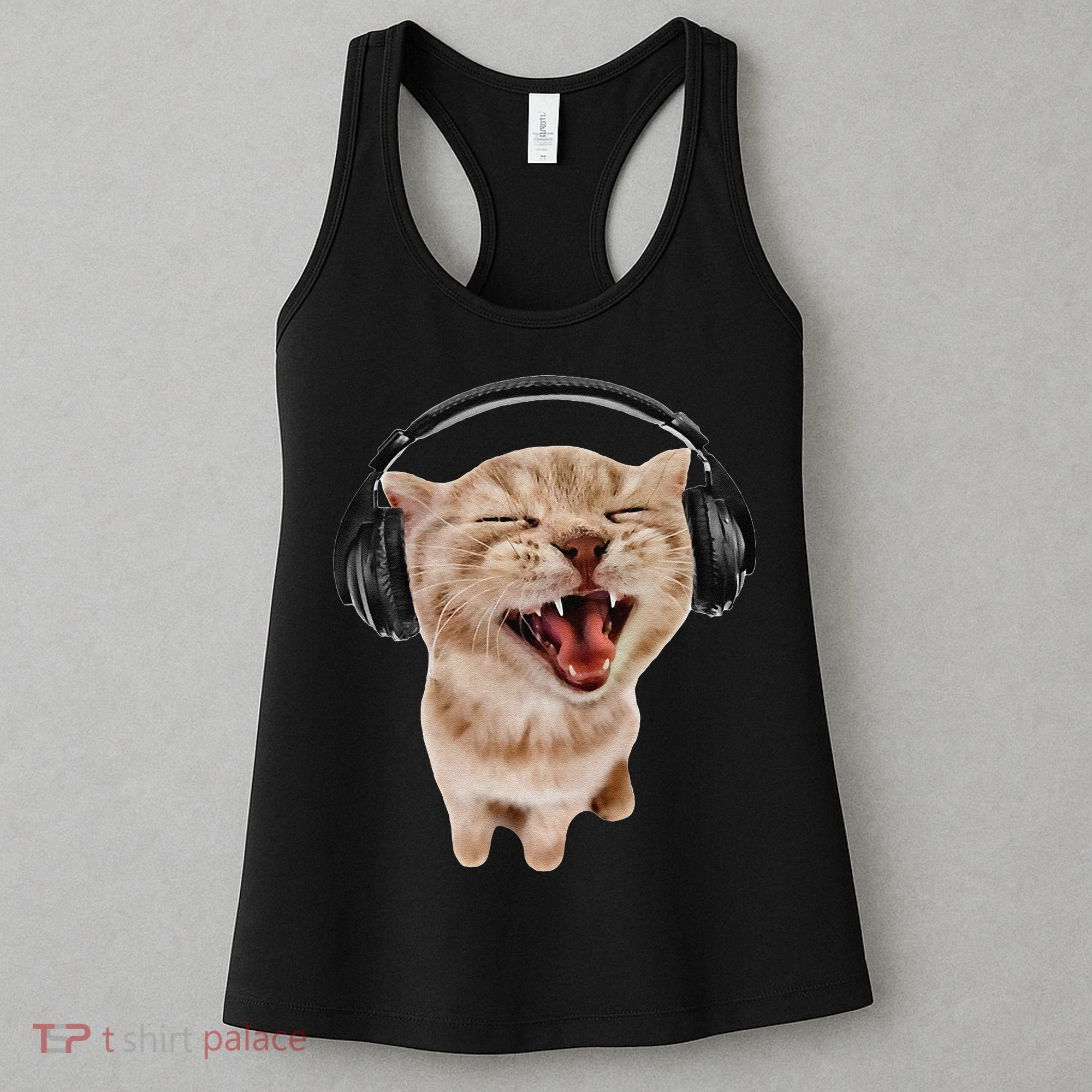 Silly Cat With Headphones Women's Tank Top