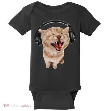 Silly Cat With Headphones Baby Bodysuit