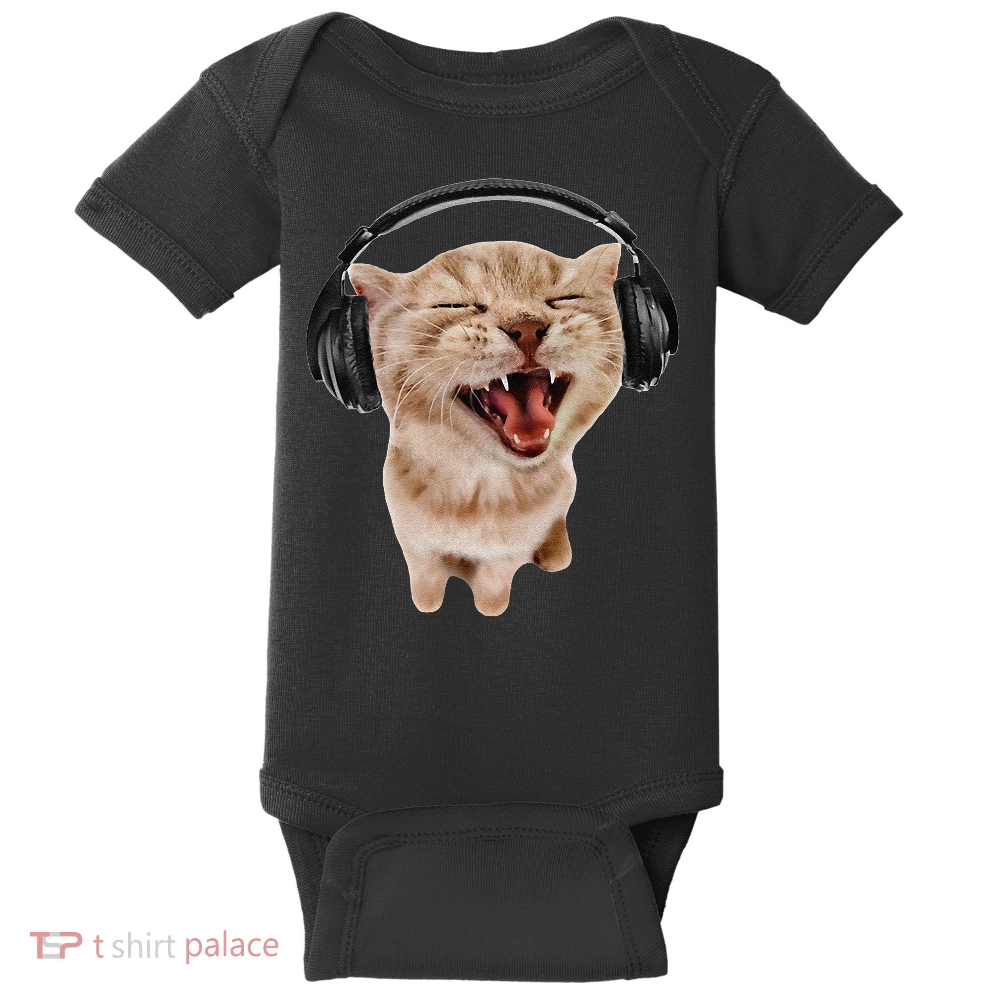 Silly Cat With Headphones Baby Bodysuit