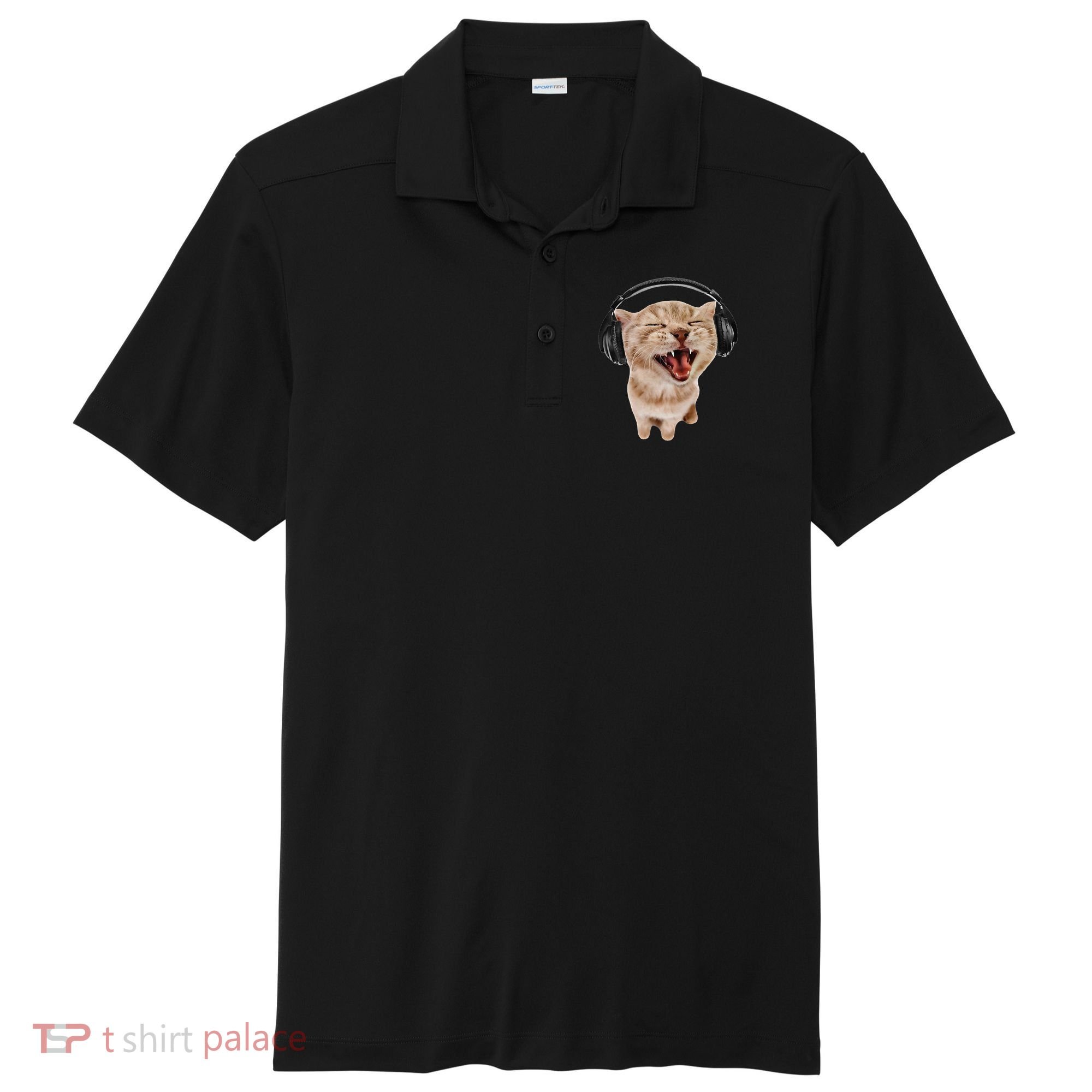Silly Cat With Headphones Sport-Tek Posi-UV Pro Polo