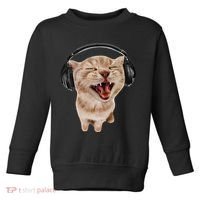 Silly Cat With Headphones Toddler Sweatshirt thumb 0