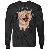 Silly Cat With Headphones Tie-Dye Long Sleeve Shirt thumb 0