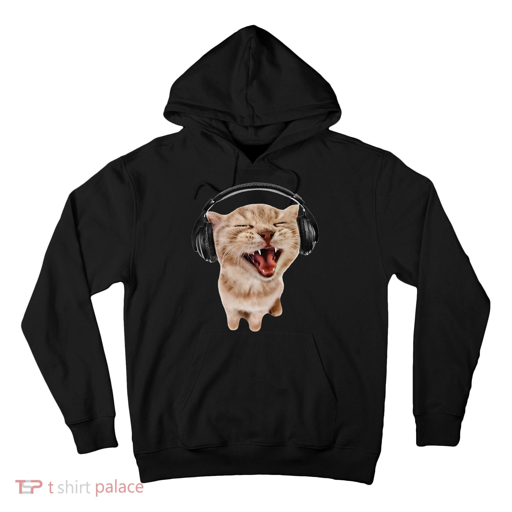 Silly Cat With Headphones Tall Hoodie
