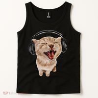 Silly Cat With Headphones Tank Top thumb 2