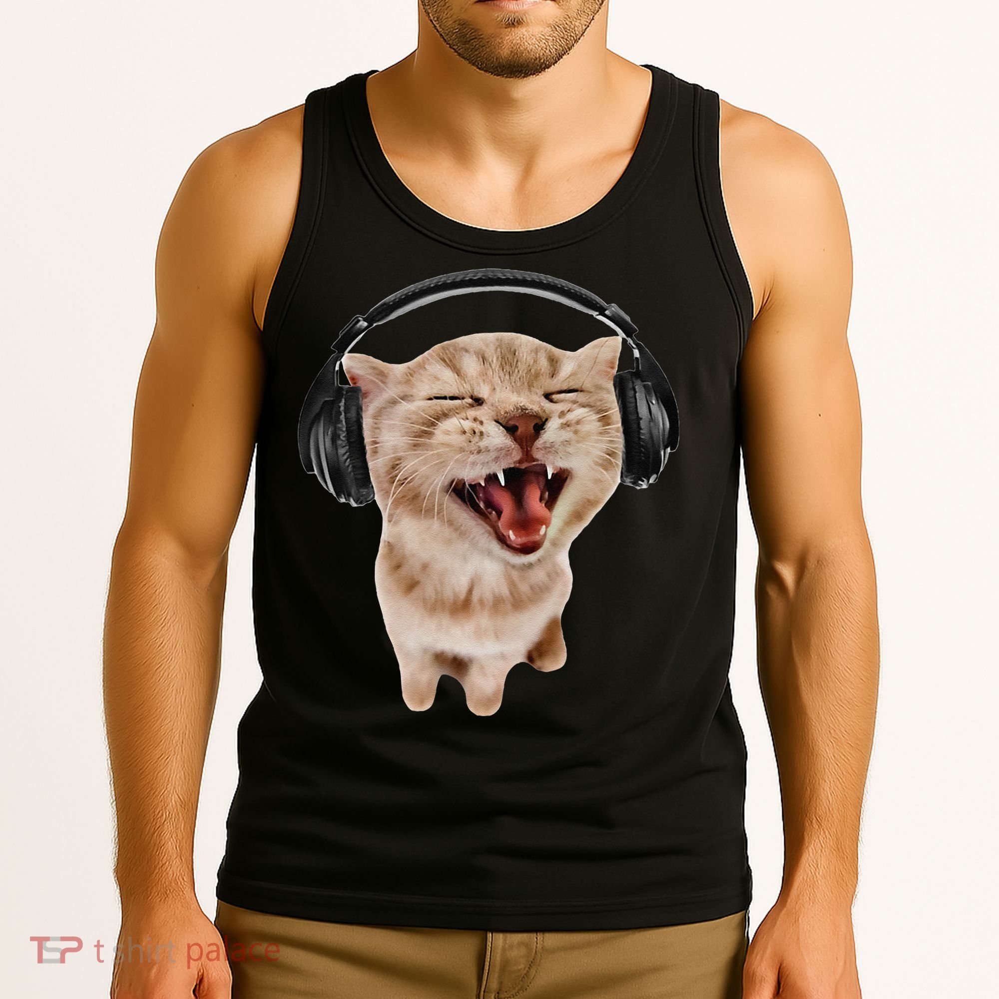 Silly Cat With Headphones Tank Top