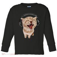 Silly Cat With Headphones Toddler Long Sleeve Shirt thumb 0