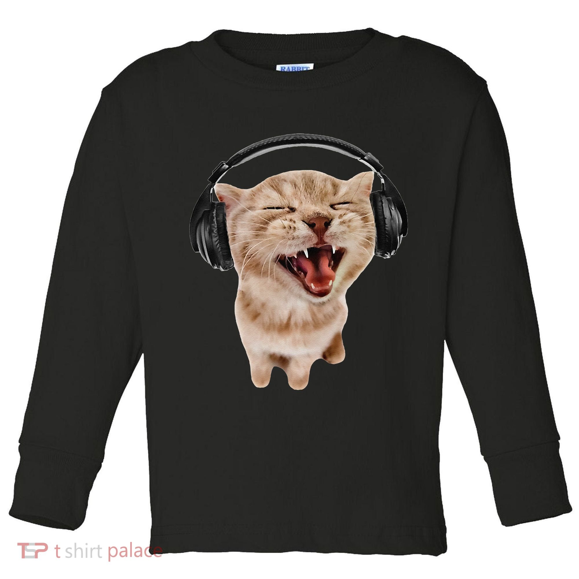 Silly Cat With Headphones Toddler Long Sleeve Shirt