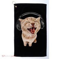 Silly Cat With Headphones Golf Towel thumb 0