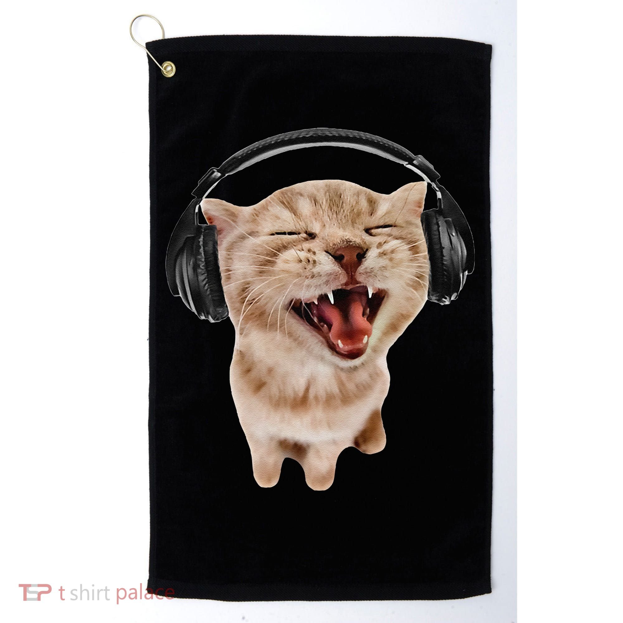 Silly Cat With Headphones Golf Towel