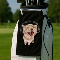 Silly Cat With Headphones Golf Towel thumb 2