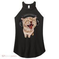 Silly Cat With Headphones Women's Perfect Tri Rocker Tank thumb 0