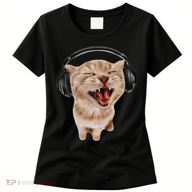 Silly Cat With Headphones Women's T-Shirt