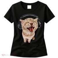 Silly Cat With Headphones Women's T-Shirt thumb 0
