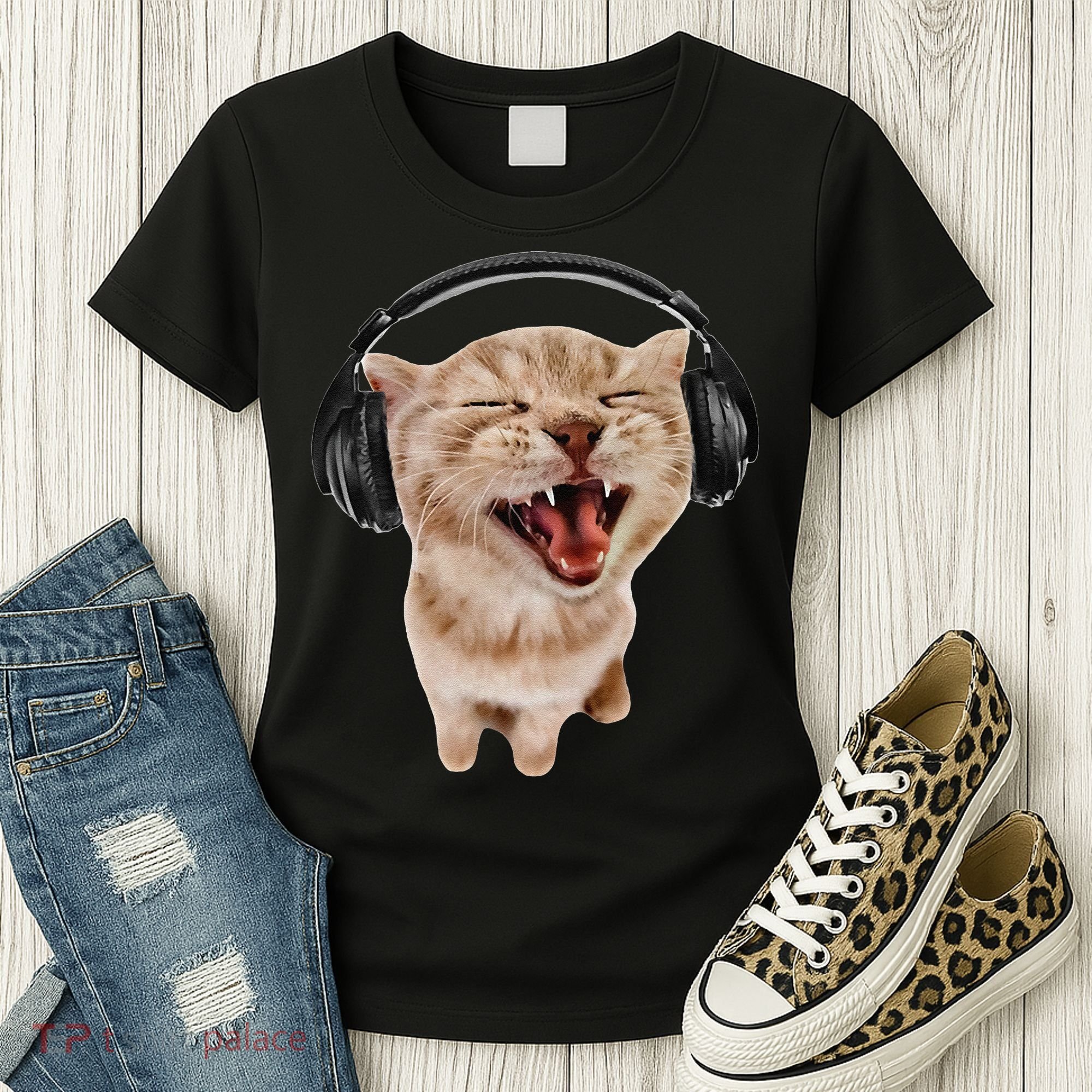 Silly Cat With Headphones Women's T-Shirt
