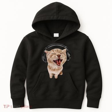Silly Cat With Headphones Kids Hoodie