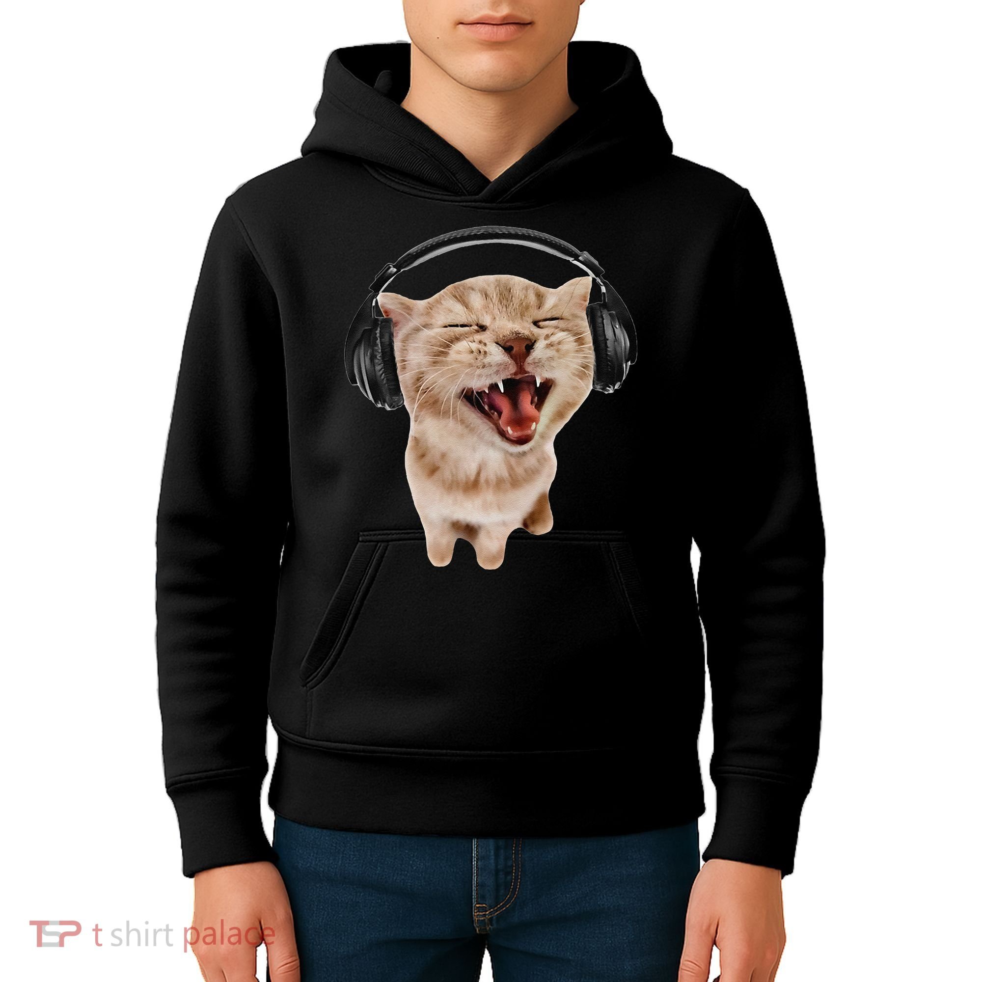 Silly Cat With Headphones Kids Hoodie