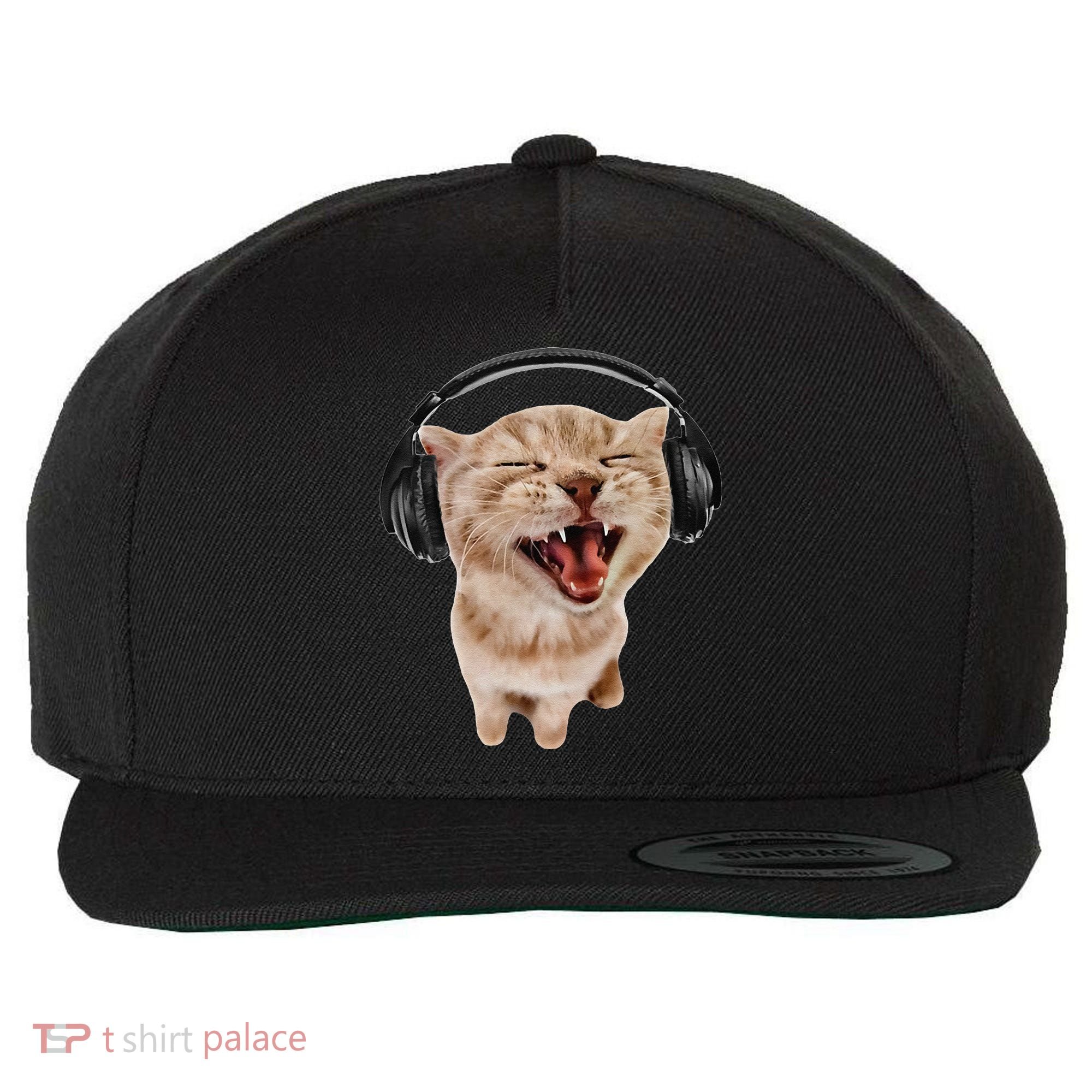 Silly Cat With Headphones Wool Snapback Cap