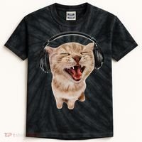 Silly Cat With Headphones Kids Tie-Dye T-Shirt thumb 0