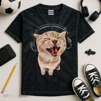 Silly Cat With Headphones Kids Tie-Dye T-Shirt thumb 2