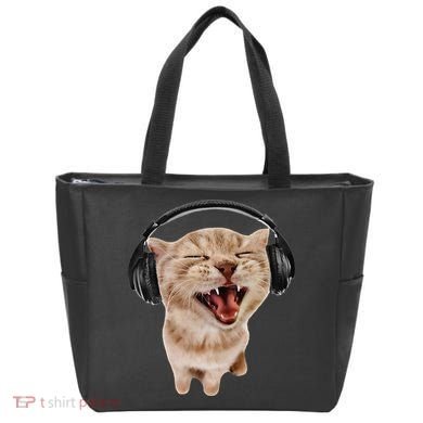Silly Cat With Headphones Bag