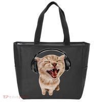 Silly Cat With Headphones Tote Bag thumb 0