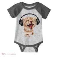 Silly Cat With Headphones Infant Baby Jersey Bodysuit thumb 0