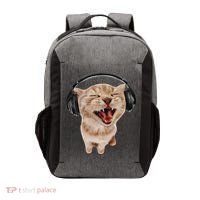 Silly Cat With Headphones Vector Backpack thumb 0