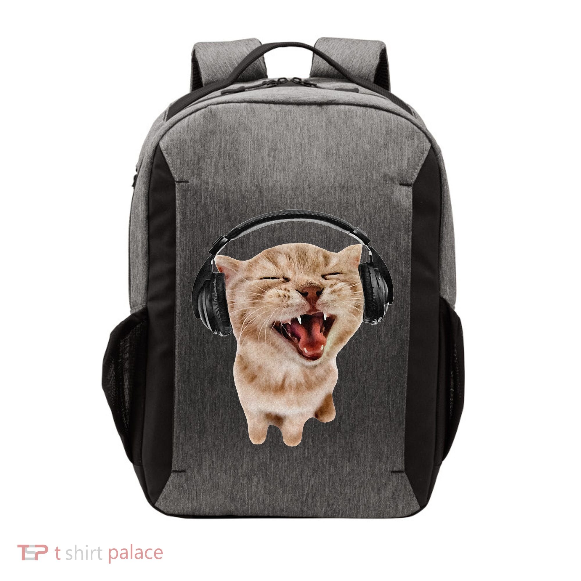 Silly Cat With Headphones Vector Backpack