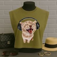 Silly Cat With Headphones Garment-Dyed Women's Muscle Tee thumb 3