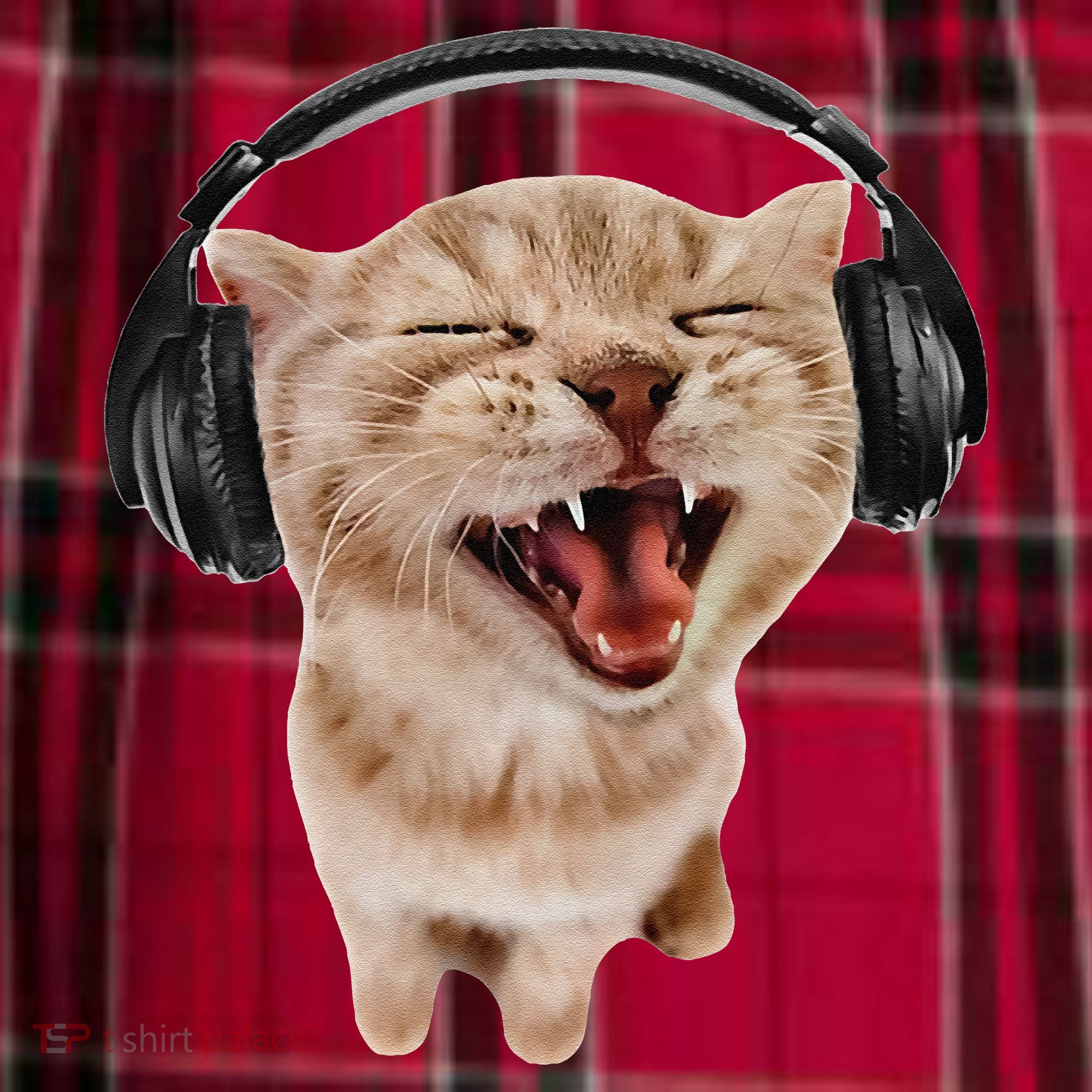 Silly Cat With Headphones Women's Flannel Plaid Pajama Pants