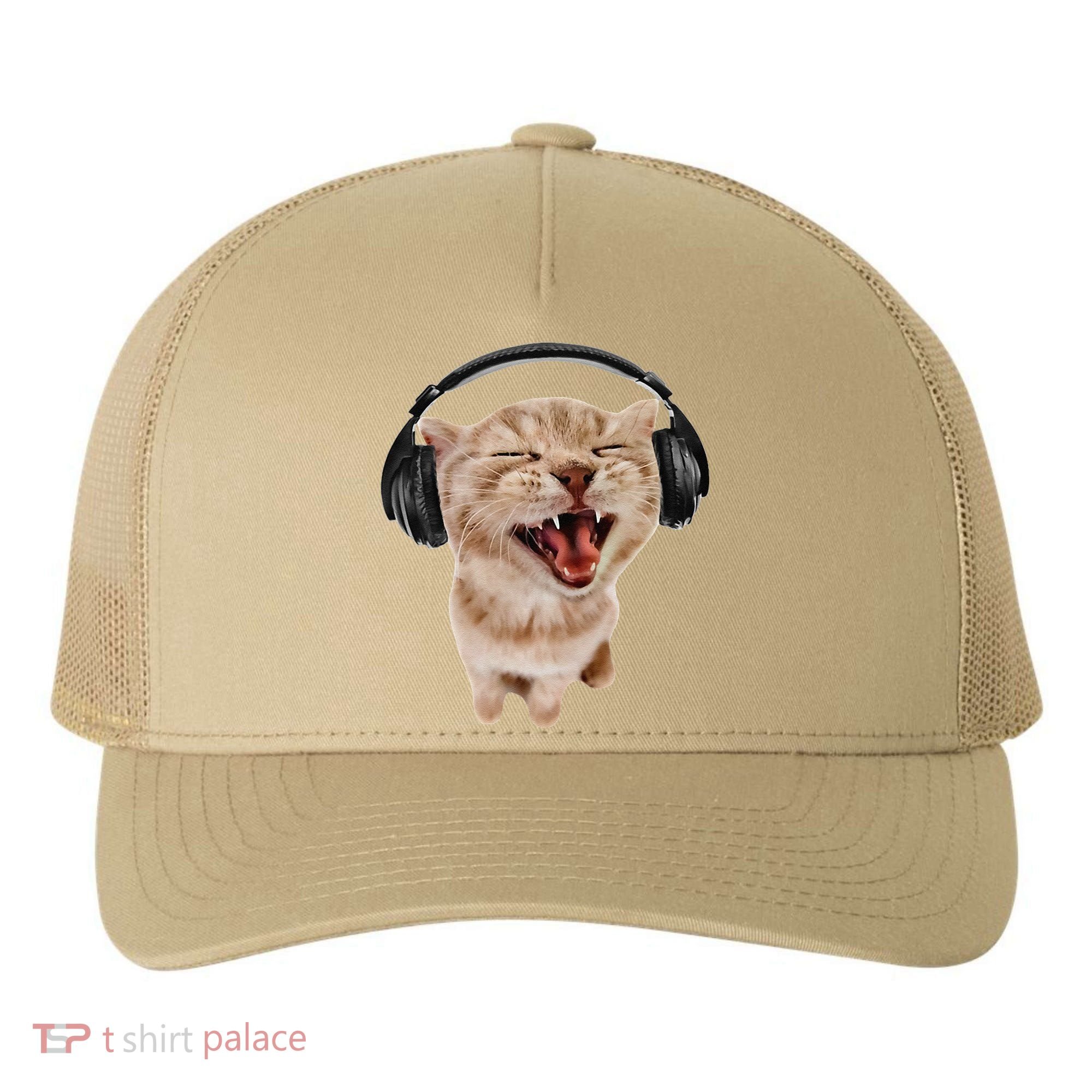 Silly Cat With Headphones Yupoong Adult 5-Panel Trucker Hat