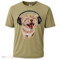 Silly Cat With Headphones Cooling Performance Crew T-Shirt thumb 0