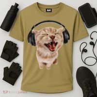 Silly Cat With Headphones Cooling Performance Crew T-Shirt thumb 3