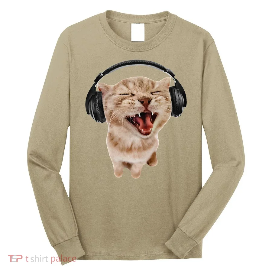 Silly Cat With Headphones Long Sleeve Shirt