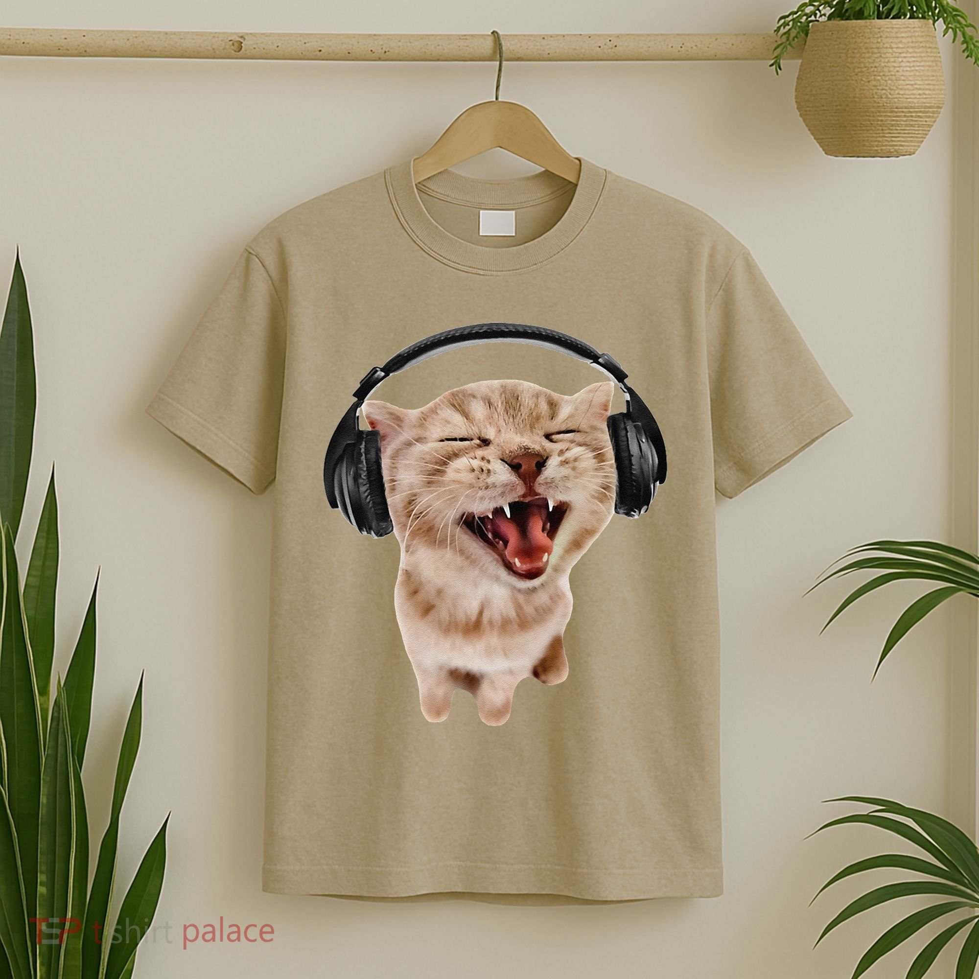 Silly Cat With Headphones T-Shirt