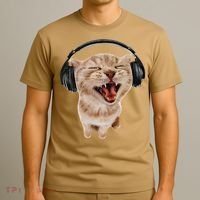 Silly Cat With Headphones T-Shirt thumb 3
