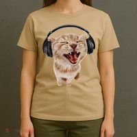 Silly Cat With Headphones T-Shirt thumb 4