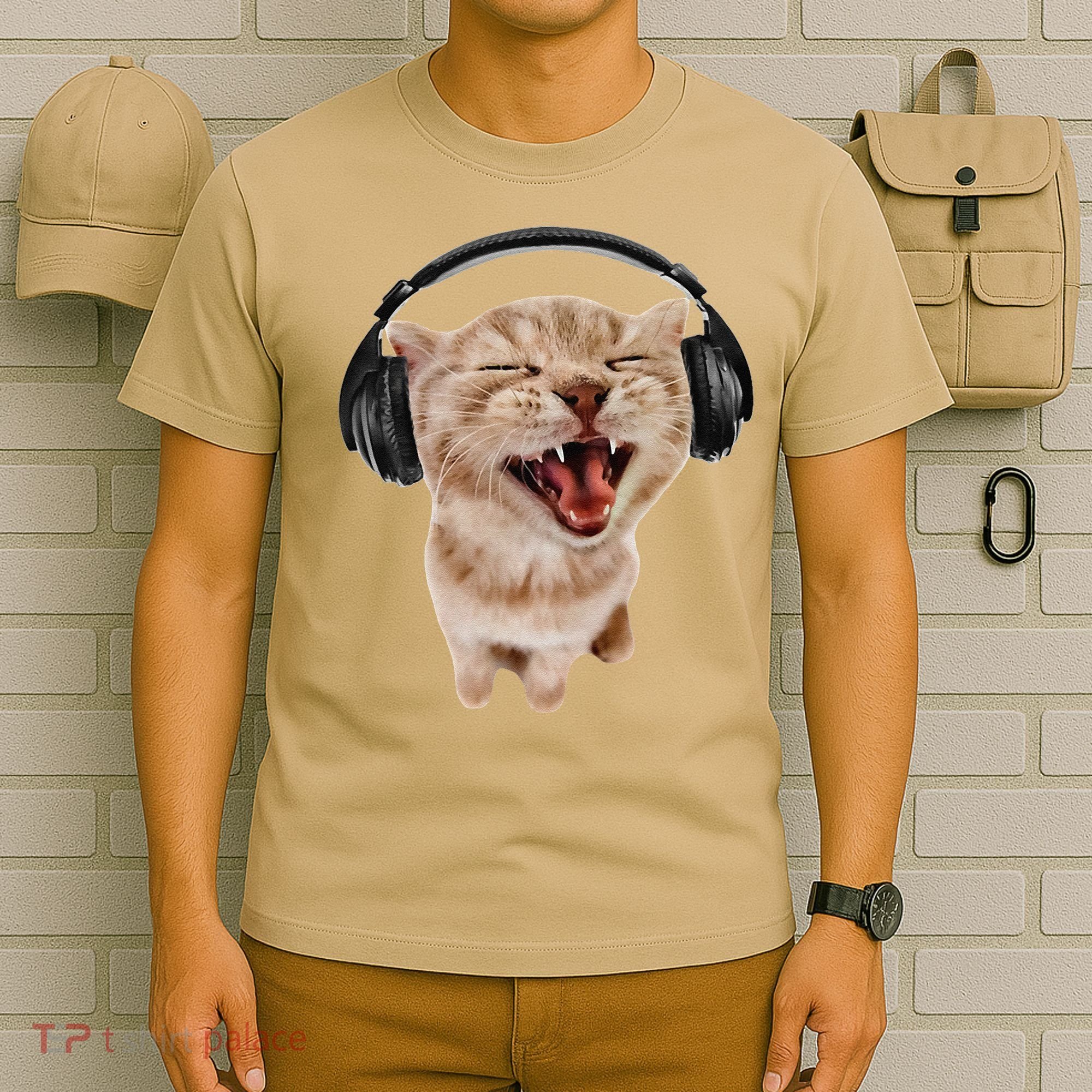 Silly Cat With Headphones T-Shirt