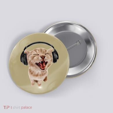 Silly Cat With Headphones Button