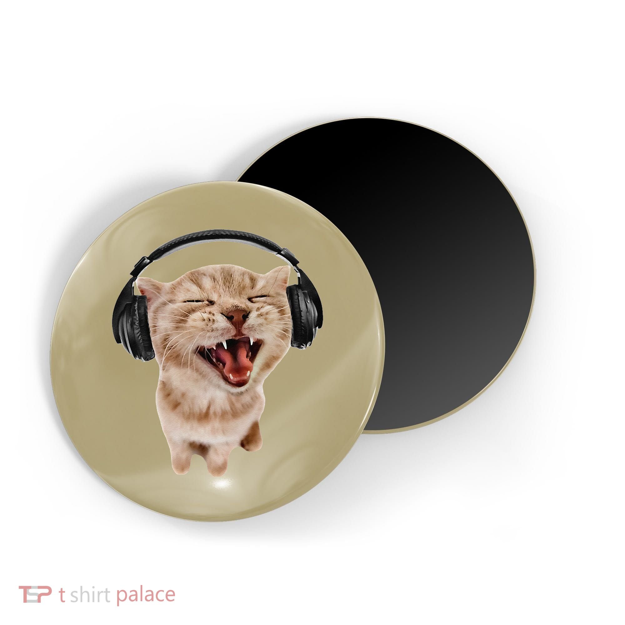 Silly Cat With Headphones Magnet
