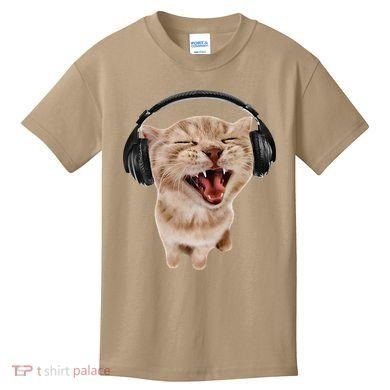 Silly Cat With Headphones Kids T-Shirt