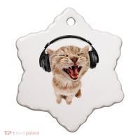Silly Cat With Headphones Ceramic Ornament thumb 0