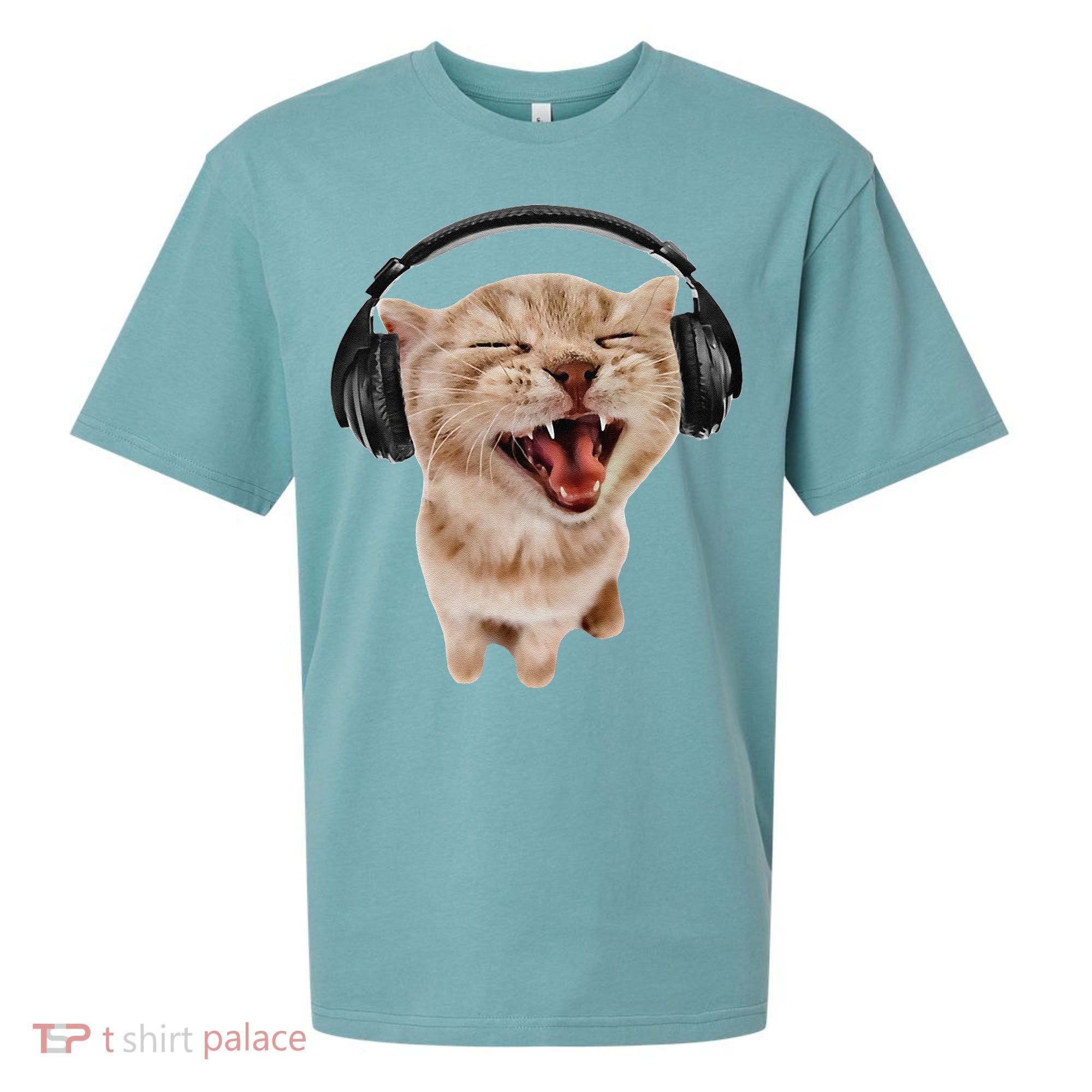 Silly Cat With Headphones Sueded Cloud Jersey T-Shirt