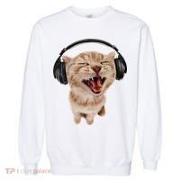 Silly Cat With Headphones Garment-Dyed Sweatshirt thumb 0