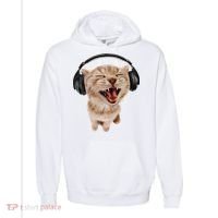 Silly Cat With Headphones Comfort Colors Garment-Dyed Hooded Sweatshirt thumb 0