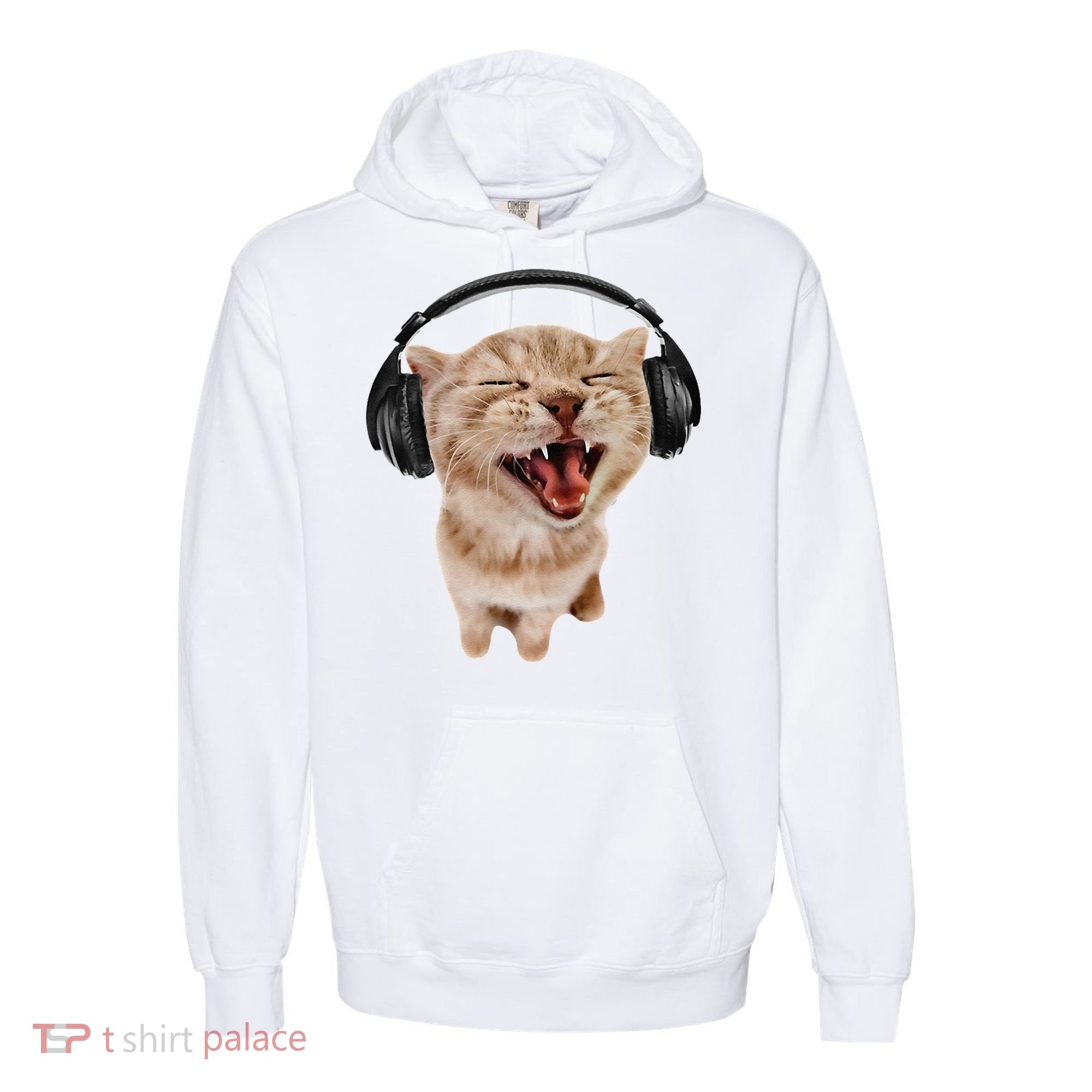 Silly Cat With Headphones Comfort Colors Garment-Dyed Hooded Sweatshirt
