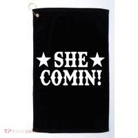 She Comin! Western Cowboy Cowgirl Golf Towel thumb 0