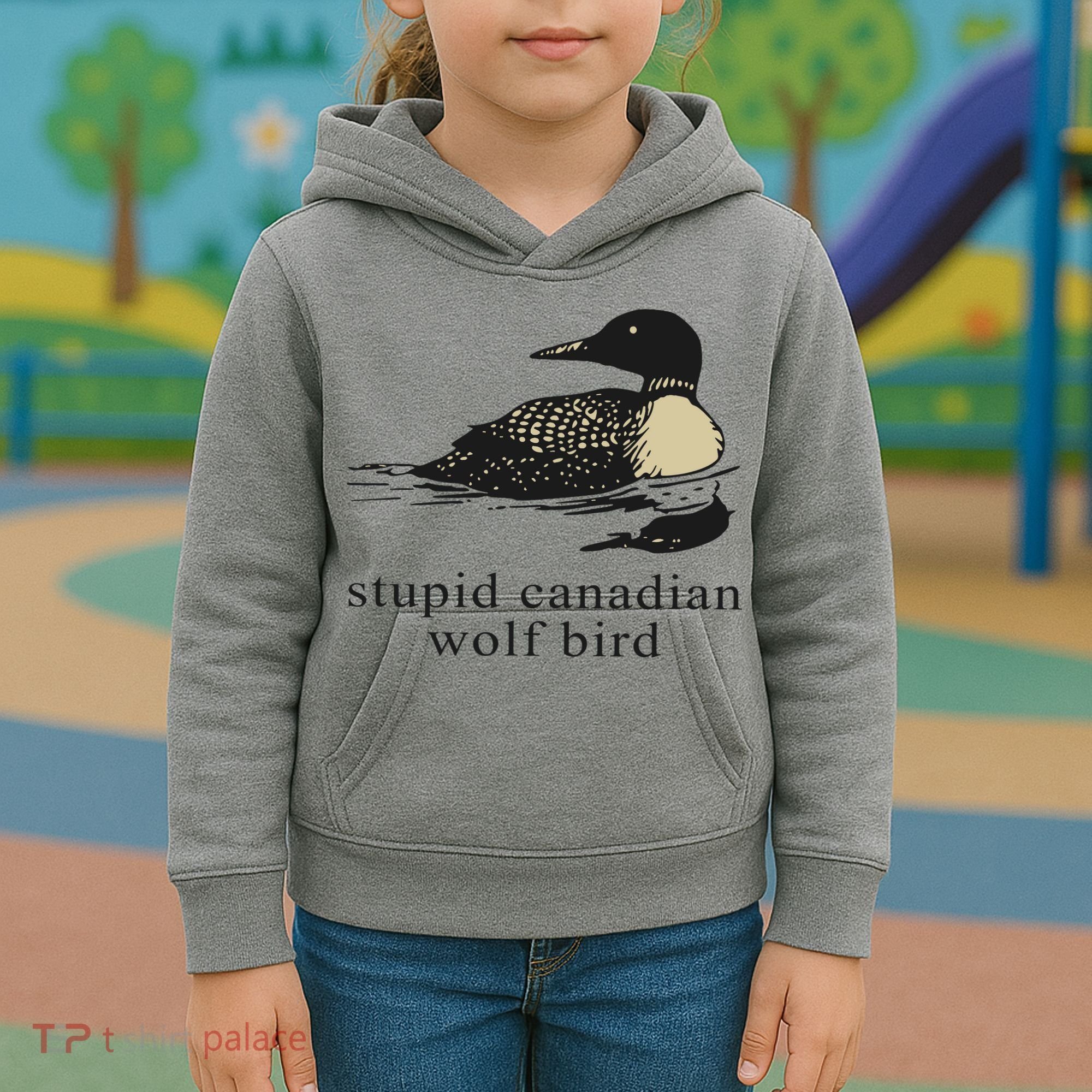 Stupid Canadian Wolf Bird Kids Hoodie