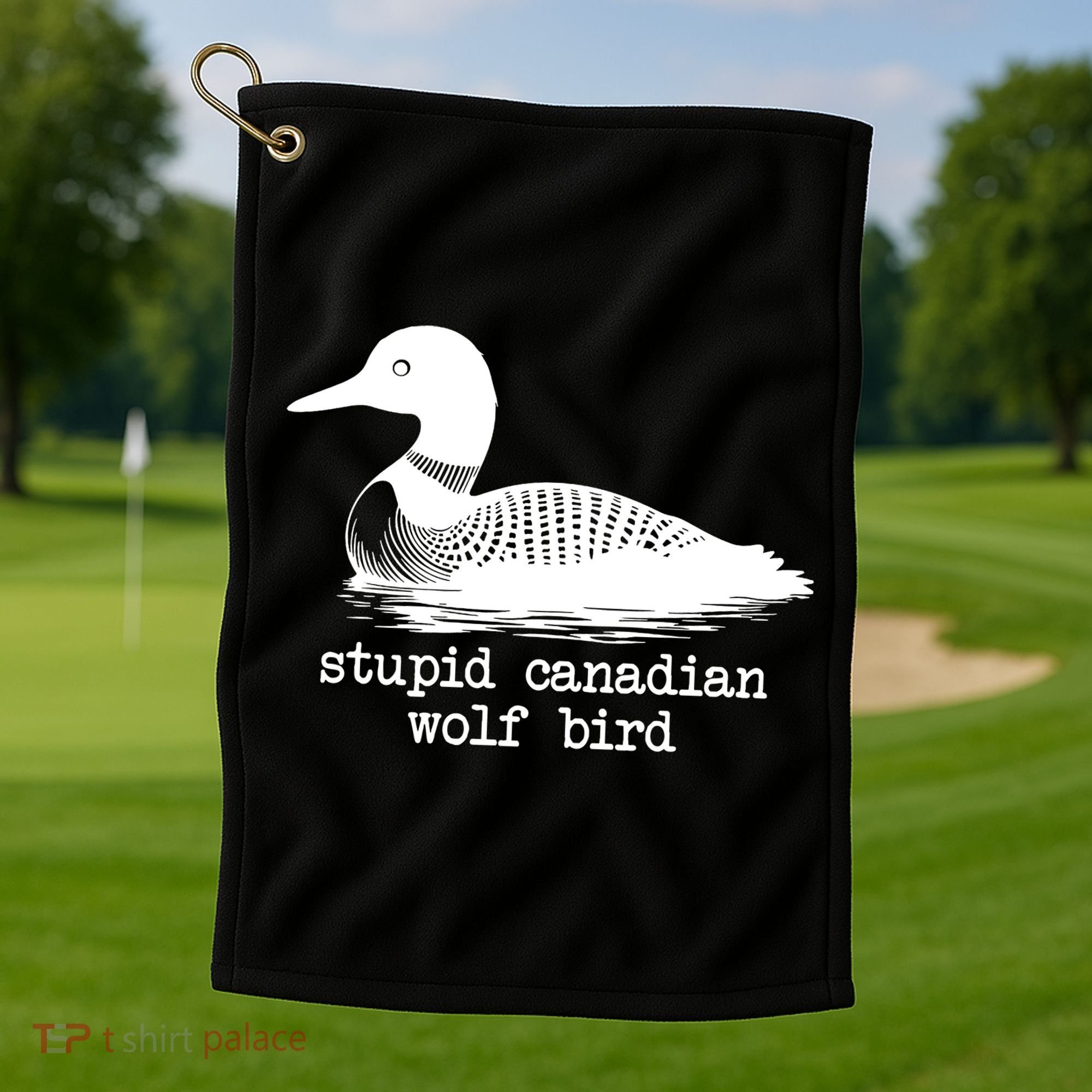 Stupid Canadian Wolf Bird Funny Meme Golf Towel